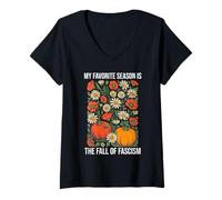 Mujer My Favorite Season is Fall of Fascism Resist No King America Camiseta Cuello V
