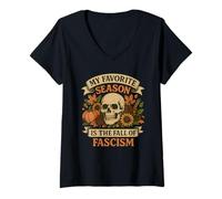 Mujer My Favorite Season Is The Fall of Fascism Skull Pumpkin Camiseta Cuello V