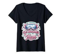 Mujer My Favorite Ski Buddies Call Me Mom Día de la Madre Esquiando Mamá Camiseta Cuello V