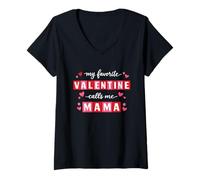 Mujer My Favorite Valentine Calls Me Mama Heart Valentine’s Day Camiseta Cuello V