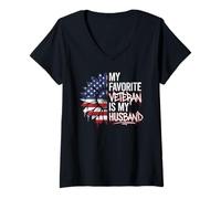 Mujer My Favorite Veteran Is My Husband Veterans Day Veteran Wife Camiseta Cuello V