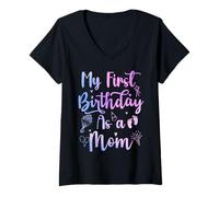 Mujer My First Birthday As A Mom Funny Mothers Day Pregnancy Baby Camiseta Cuello V