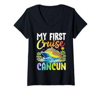 Mujer My First Cruise Cancún Vacaciones ShipTrip Camiseta Cuello V