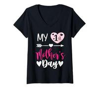 Mujer My First Mothers Day Outfit Mommy 1st Time Mom Happy Mother Camiseta Cuello V