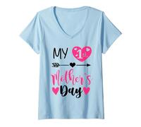 Mujer My First Mothers Day Outfit Mommy 1st Time Mom Happy Mother Camiseta Cuello V