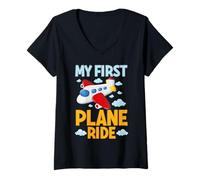 Mujer My First Plane Ride - Gráfico de Vuelo en avión para niños, Hombres y Mujeres Camiseta Cuello V