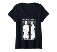 Mujer My First Pope Joke Figura de acción Divertida Iglesia del Santo Padre Camiseta Cuello V