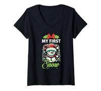 Mujer My First Snow Lindo Muñeco de Nieve de Invierno Navidad Camiseta Cuello V