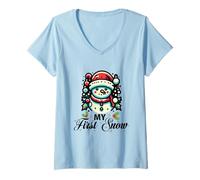 Mujer My First Snow Lindo Muñeco de Nieve de Invierno Navidad Camiseta Cuello V