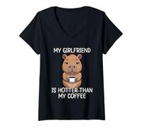 Mujer My Girlfriend Is Hotter Than My Coffee Camiseta Cuello V