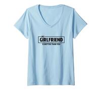 Mujer My Girlfriend Is Hotter Than You Camiseta Cuello V