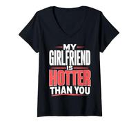 Mujer My Girlfriend Is Hotter Than You Funny Crazy Grilfriend Camiseta Cuello V