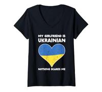 Mujer My Girlfriend Is Ukrainian Nothing Scares Me - Diseño de corazón Camiseta Cuello V