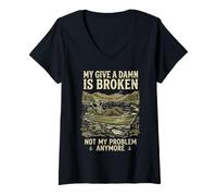 Mujer My Give A Damn Is Broken Funny Retirement Fishing Dad Camiseta Cuello V