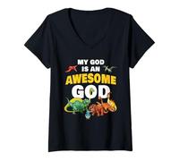 Mujer My God is an Awesome God - Christian Faith Kids Dinosaur Camiseta Cuello V