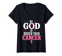 Mujer My God is Bigger Than Cancer Breast Cancer Awareness Camiseta Cuello V