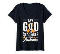 Mujer My God Is Strong Than Leukemia Camiseta Cuello V