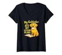 Mujer My Goldador Ate My Lesson Plans Maestro Amantes de los perros Camiseta Cuello V