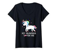 Mujer My Grandma Loves Me Cute Girl Unicorn Nieta Camiseta Cuello V