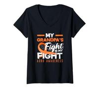 Mujer My Grandpas Fight Is My Fight ADHD Awareness Cinta Naranja Camiseta Cuello V