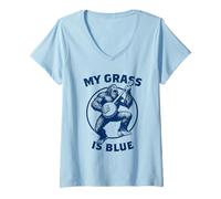 Mujer My Grass Is Blue Bluegrass Banjo Bigfoot Sasquatch Festival Camiseta Cuello V