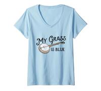 Mujer My Grass is Blue - Camiseta Retro con diseño de Banjo Bluegrass Camiseta Cuello V