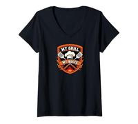 Mujer My Grill My Rules Funny BBQ Master Camiseta Cuello V