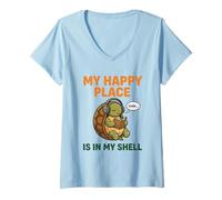 Mujer My Happy Place Is My Shell - Caja de Lectura con Texto en inglés Turtle Introvert Camiseta Cuello V