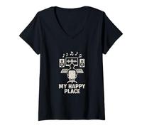 Mujer My Happy Place Music Lover Beat Makers Productor Musical para Hombre Camiseta Cuello V