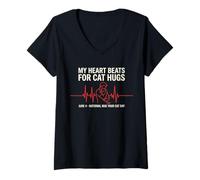 Mujer My Heart Beats For Cat Hugs Día Nacional Abrazo a tu Gato 4 de Junio Camiseta Cuello V