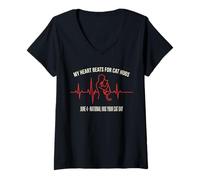 Mujer My Heart Beats For Cat Hugs Día Nacional Abrazo a tu Gato Camiseta Cuello V
