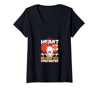 Mujer My Heart Belongs To a Firefighter Best Wife Fireman Gift Camiseta Cuello V