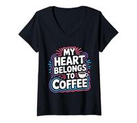 Mujer My Heart Belongs To Coffee Caffeine Drink Morning - Camiseta Cuello V