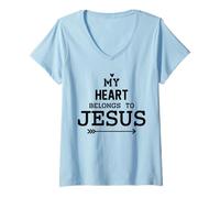 Mujer My Heart Belongs To Jesus Camiseta Cuello V