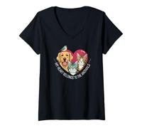 Mujer My Heart Belongs To The Animals Dog Cat Bird Pet Lover Camiseta Cuello V