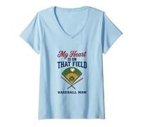 Mujer My Heart Is On That Field Baseball Mom Proud Game Camiseta Cuello V