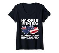 Mujer My Home USA My Heart Bandera de Nueva Zelanda Kiwi American Pride Camiseta Cuello V