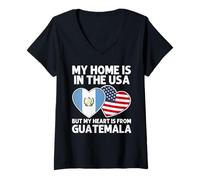 Mujer My Home USA My Heart Guatemala Guatemalteco American Pride Camiseta Cuello V