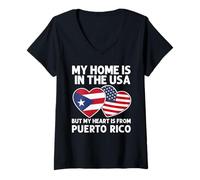 Mujer My Home USA My Heart Puerto Rico Orgullo puertorriqueño Americano Camiseta Cuello V