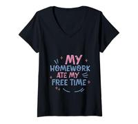 Mujer My Homework Ate My Free Time Luchas de los Estudiantes - Camiseta Cuello V