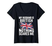 Mujer My Husband Is British Nothing Scares Me Camiseta Cuello V