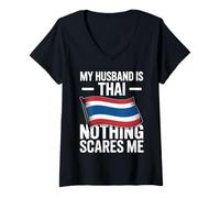 Mujer My Husband Is Thai Nothing Scares Me Thailand Camiseta Cuello V