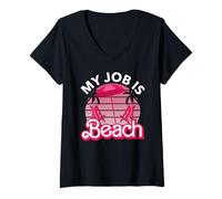 Mujer My Job Is Beach Retro Beach Lover Matching Summer Vacation Camiseta Cuello V