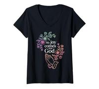 Mujer My Joy Comes from God Fe Cristiano Creyente - Camiseta Cuello V