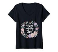 Mujer My Joy Comes from God Fe Cristiano Creyente |- Camiseta Cuello V