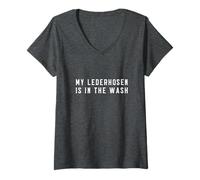 Mujer My Lederhosen Is In The Wash Funny Oktoberfest Camiseta Cuello V