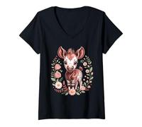 Mujer My Little Okapi Forest Giraffe Zoo Animal Cute Camiseta Cuello V