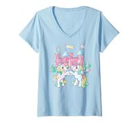 Mujer My Little Pony Ponies Pose Together Infront of Pink Castle Camiseta Cuello V