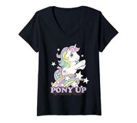 Mujer My Little Pony Pony Up Prancing Unicorn Rainbow and Stars Camiseta Cuello V