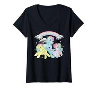 Mujer My Little Pony Rainbow Stars and Cloud Banner Trio of Ponies Camiseta Cuello V